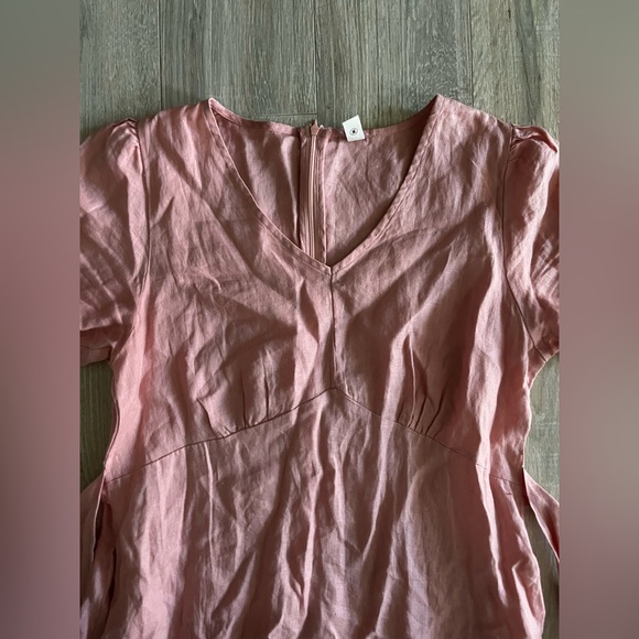 Grae Cove Women’s Pale Pink Midi 100% Linen Dress Ruffle - Size Medium - Picture 3 of 9